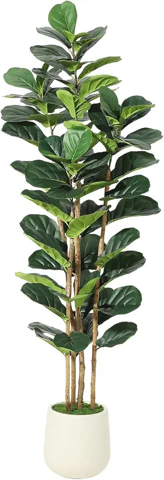Garvee Artificial Fiddle Leaf Fig Tree with White Planter - 6 ft