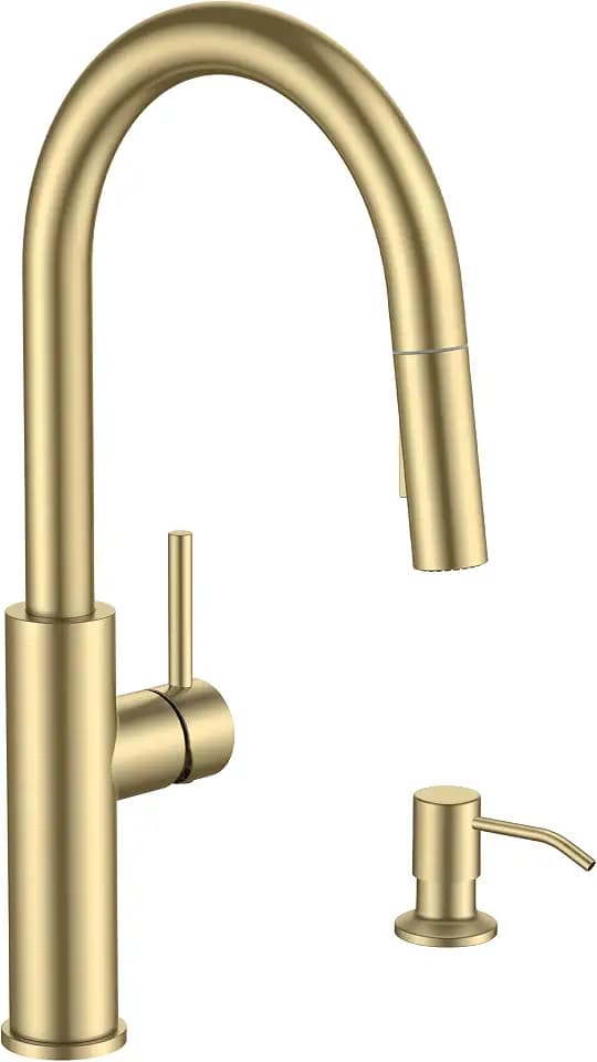 FORIOUS Kitchen Faucet with Soap Dispenser, High Arc Gold