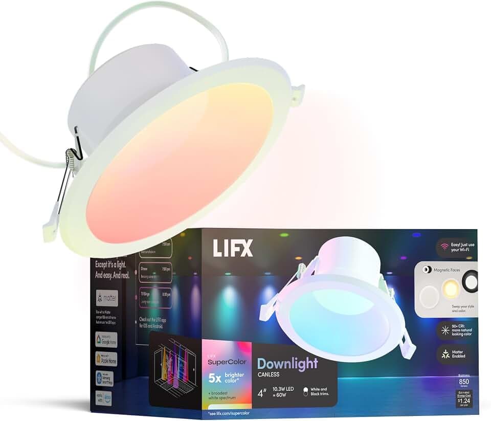 LIFX Smart Canless Recessed Lights 6 inch - RGB Tunable White, Deep Baffle