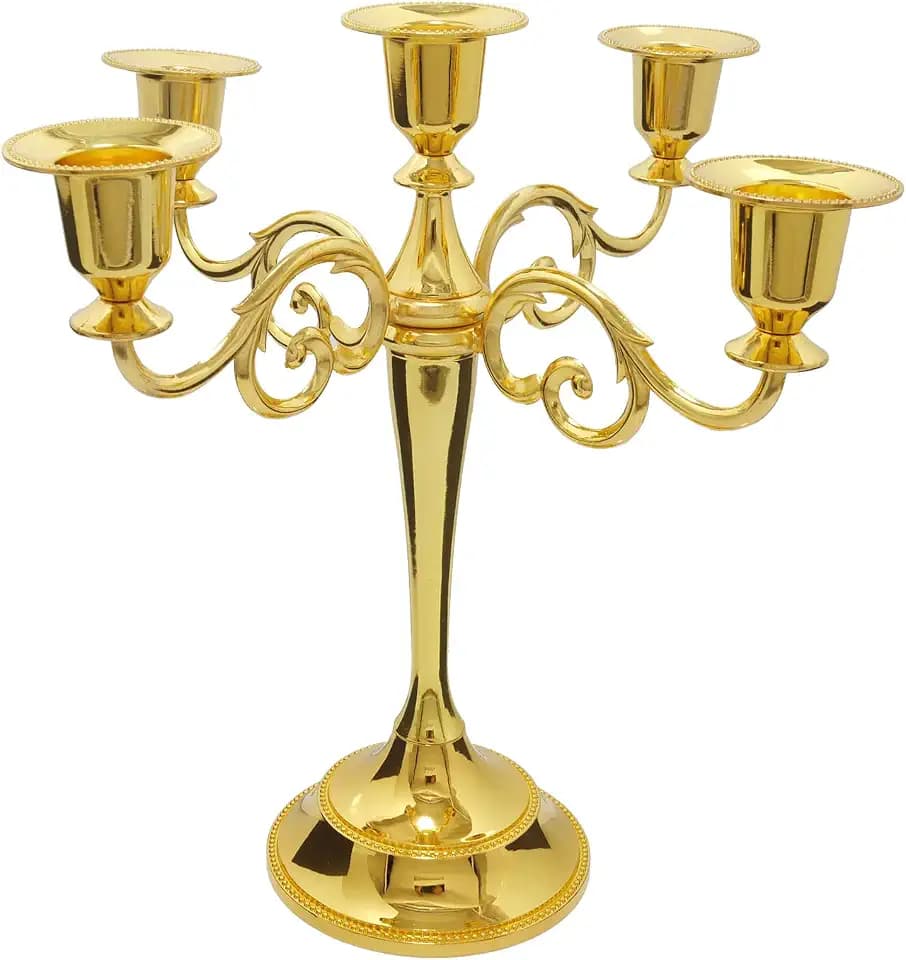 5-Arm Metal Candelabra Candle Holder Table Centerpiece, Gold