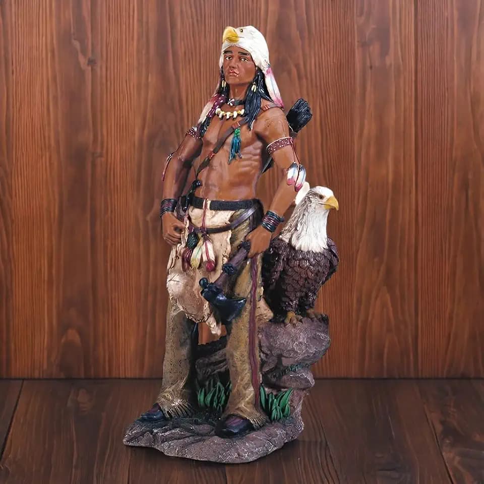 ICE Armor 17" H Indian Warrior with Eagle Statue Native American Decoration Figurine Office Desk/Home/Living Room/Table Decor, Perfect House Warming Gifts for new Home