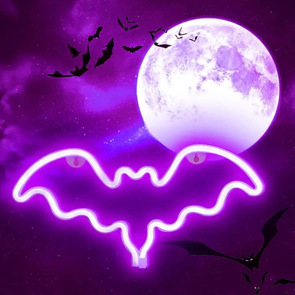 Neon Bat Signs Gothic LED Neon Lights Halloween Decor (Purple)