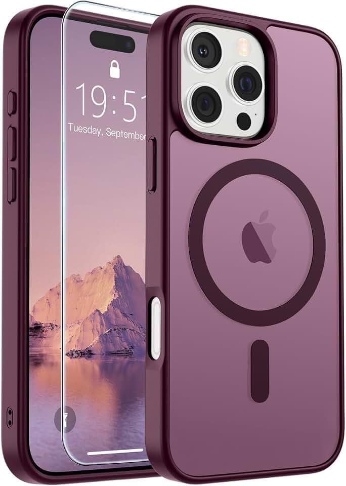 SUPFINE Magnetic for iPhone 16 Pro Max Case Wine Red