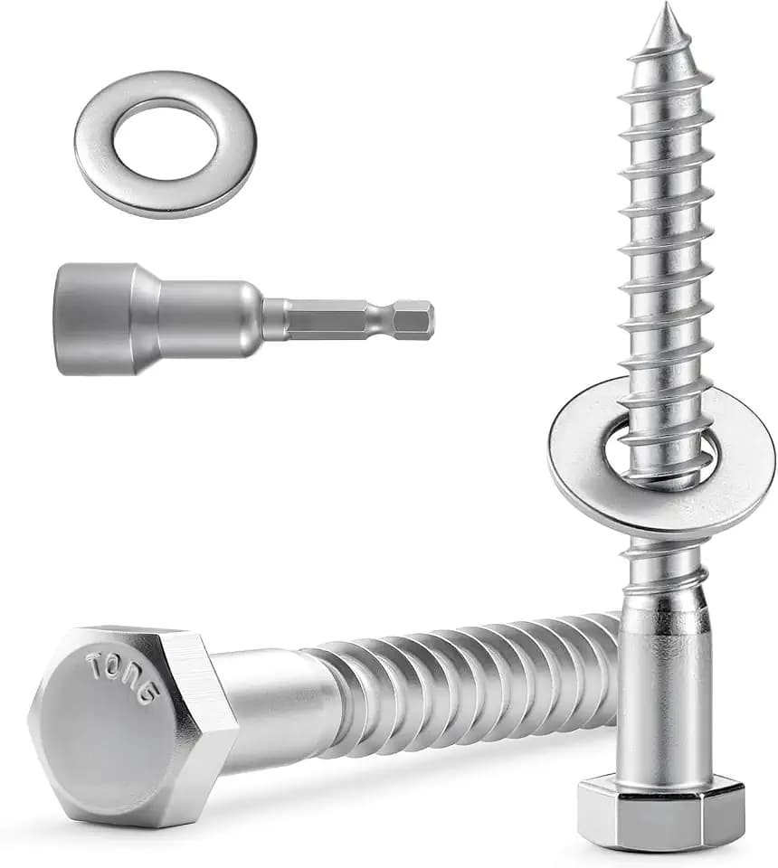 9 Sets 5/16" x 4" Hex Head Lag Screws Bolts with Flat Washers 304 Stainless Steel 18-8 Heavy Duty Lag Screw for Wood, Driver Bit Included