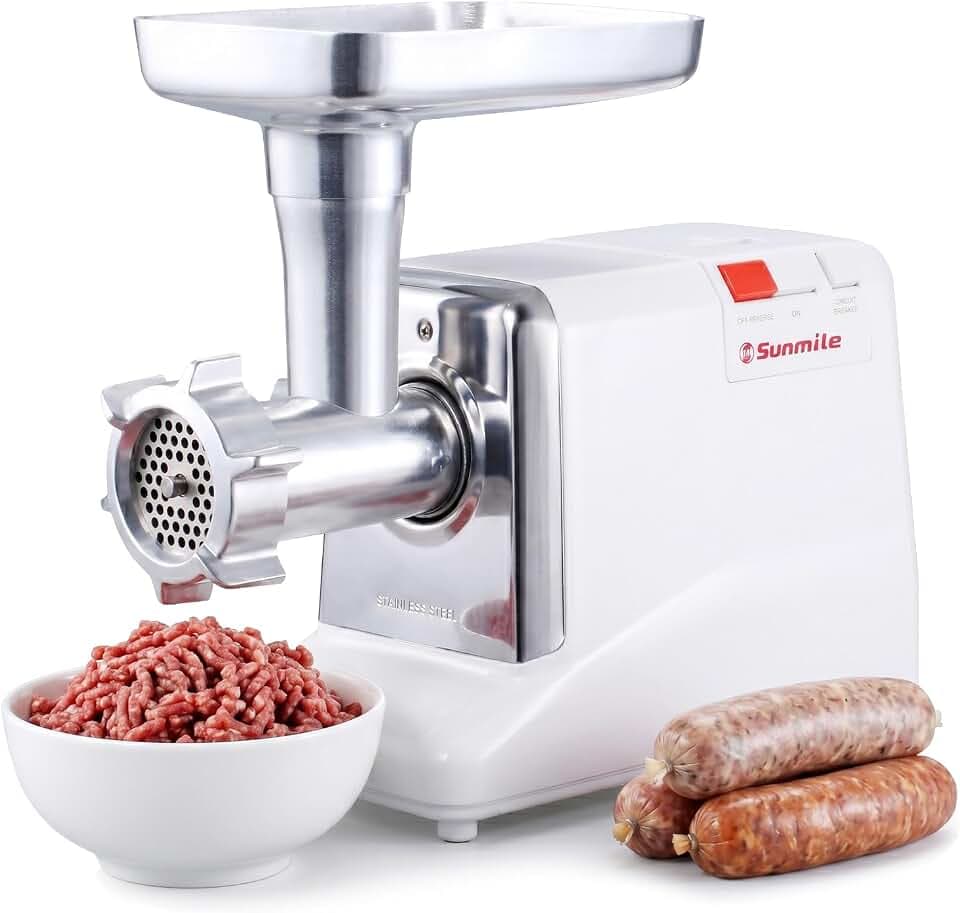 Sunmile SM-G50 ETL Electric Meat Grinder - Max 1.3 HP 1000W Heavy Duty Meat Mincer Sausage Grinder - Metal Gears, Reverse, Circuit Breaker, Stainless Steel Cutting Blade and Plates, 1 Sausage Stuffs