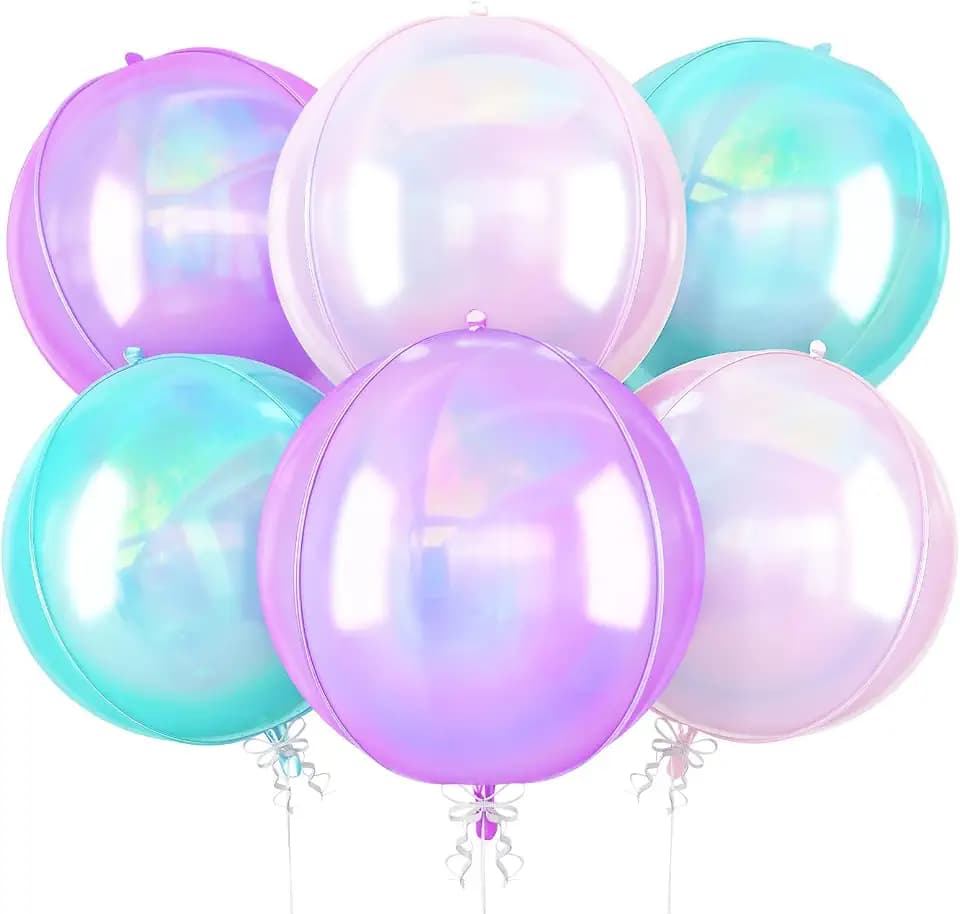 Iridescent Pink Purple Round Foil Balloons Mermaid Decor 22 Inch 6 Pcs