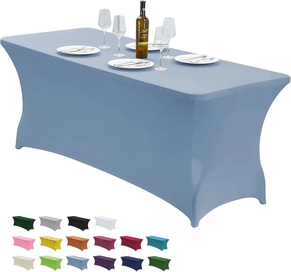 CWK 4FT Stretch Spandex Fitted Tablecloth,Rectangular Table Cover,Sky Blue