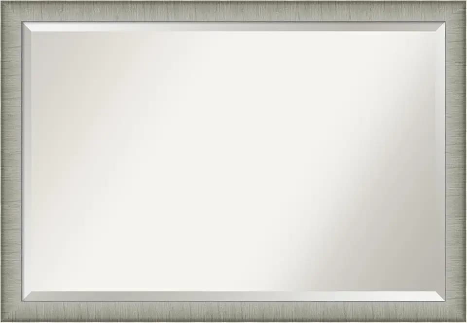 Amanti Art Silver Bathroom Mirror for Over Sink, 27x39 Elegant Brushed Pewter Narrow Rectangle Vanity Mirror, Large Casual Frame, Hangs Horizonally and Vertically, Bathroom Wall Decor, Beveled Edge