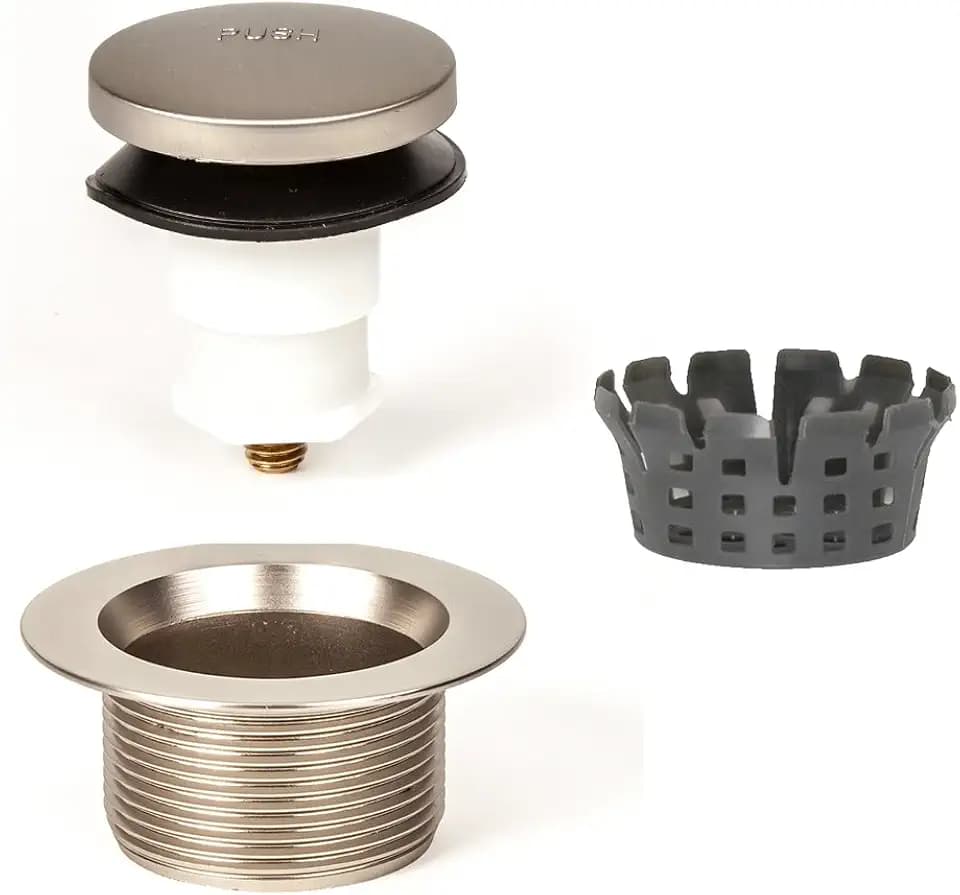 PF WaterWorks Toe Touch (Foot Actuated) Bath Tub Drain Assembly with Gasket - Coarse Thread 11.5 Threads Per Inch - Free Hair Catcher/Strainer;Brushed Nickel; PF0920-BN-TT-C
