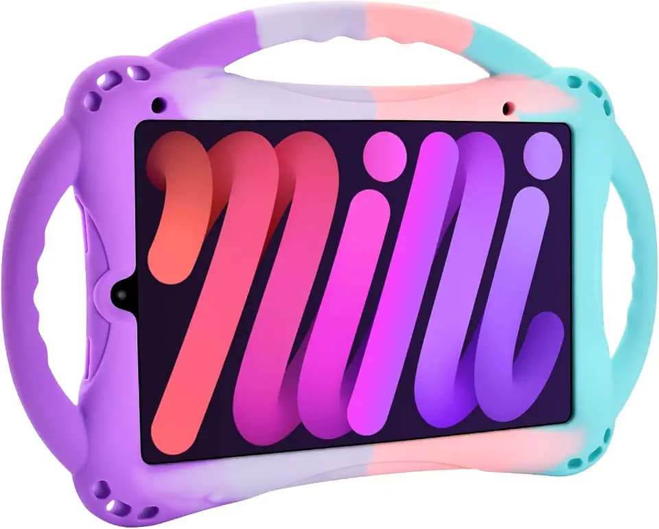 TopEsct Kinder-Schutzhülle für iPad mini 6. Generation, strapazierfähig, stoßfest, kindersicher, mit DREI Griffen, Ständer für 21,1 cm (8,3 Zoll) iPad mini 6, Rosa und Türkis