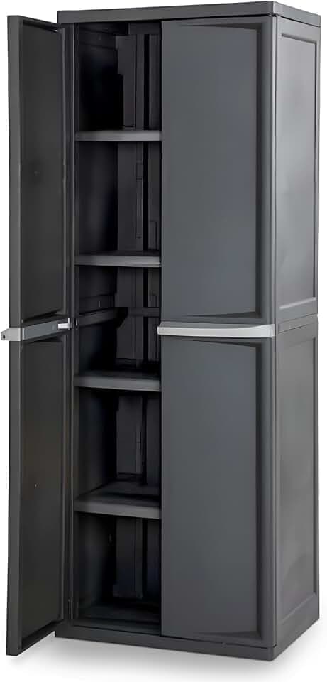 Sterilite 4 Shelf Cabinet, Lockable Utility Storage, Gray