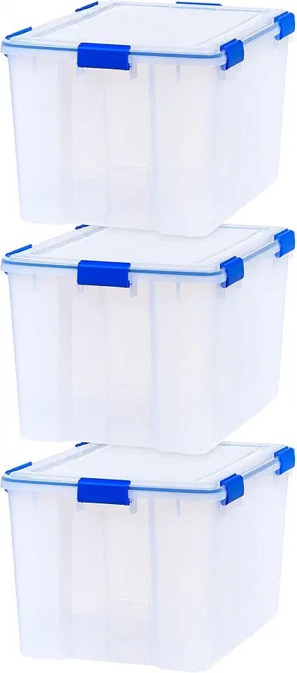 IRIS USA 3-Pack 74 Qt Storage Bins with Gasket Lids, Clear/Blue