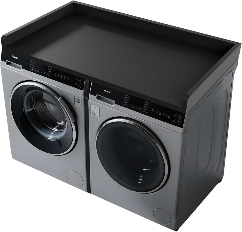 FAHKNS Washer Dryer Countertop 54" Wood Laundry Topper Anti-Slip Mat Black