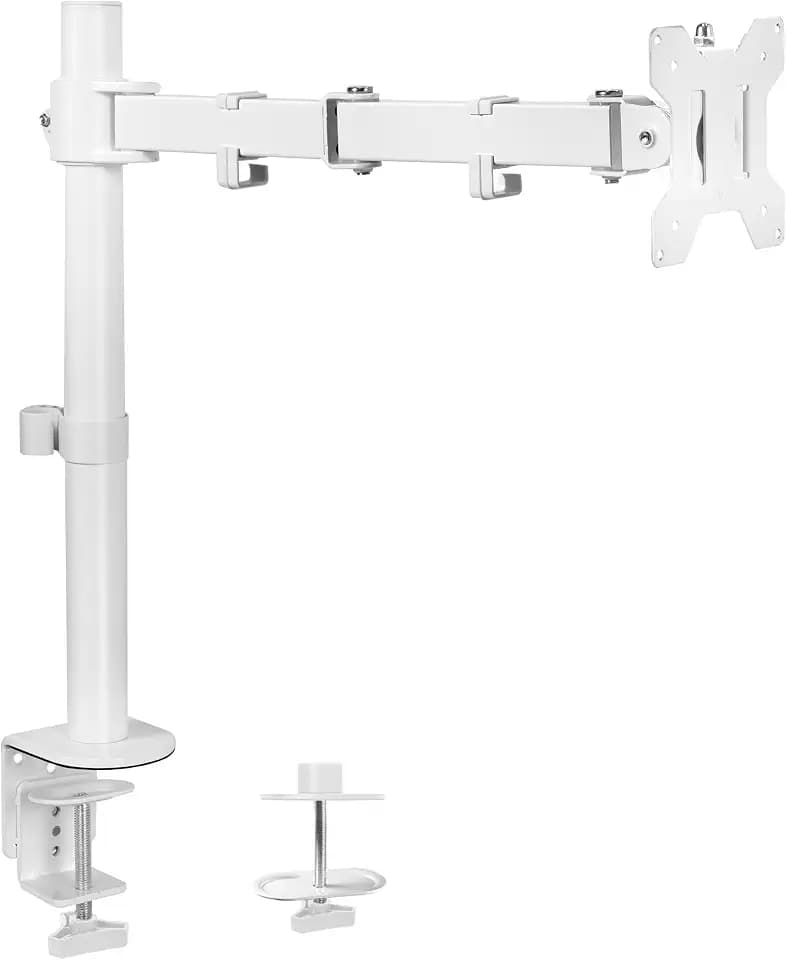 VIVO Schreibtischhalterung, 1 Arm, für Bildschirme bis zu 96,5 cm (38 Zoll), ultrabreit, voll Verstellbarer Ständer mit C-Klemme und Ösenfuß, VESA 75 x 75 mm oder 100 x 100 mm, Weiß, STAND-V001W