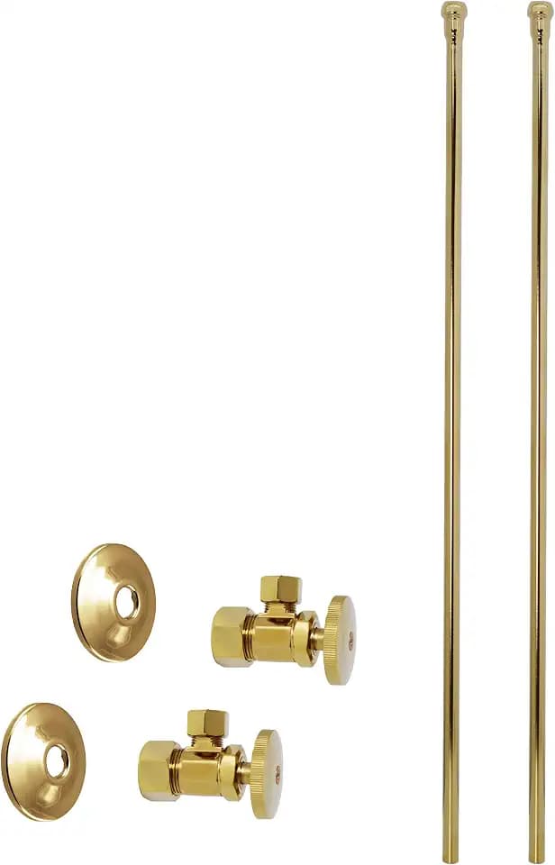 Westbrass A105KBN-01 5/8" x 3/8" OD x 20" Bullnose Riser Supply Line Kit with Round Handle Angle Supply Shut Off Valve for Faucet, Polished Brass