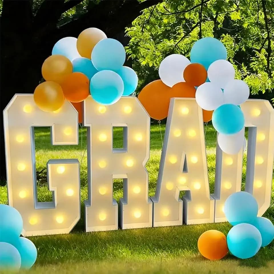 2026 Graduation Decorations -4FT Large PRE-CUT GRAD Marquee Light Up Letters Kit - Mosaic Foam Board Sign - Class of 2026 Congrats Party Supplies for Kindergarten Preschool High School College