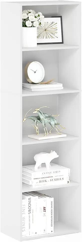 Furinno LUDER Book Shelf, 5-Tier Bookshelf, Bookcase with Open Shelves, 9.4 x 15.8 x 52, Easy Assembly, for Living Room, Bedroom, Home Office, White