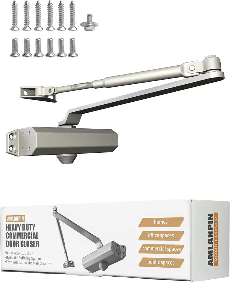 Heavy Duty Commercial Door Closer - Hydraulic Buffer, Durable, Positioning Feature, Aluminum Alloy Material (Silver Large)
