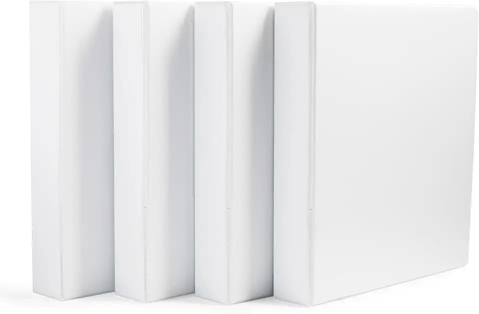 Amazon Basics 3 Ring Binders, 1.5 Inch D-Ring Organizer for School, Home Office, White, 4 Pack