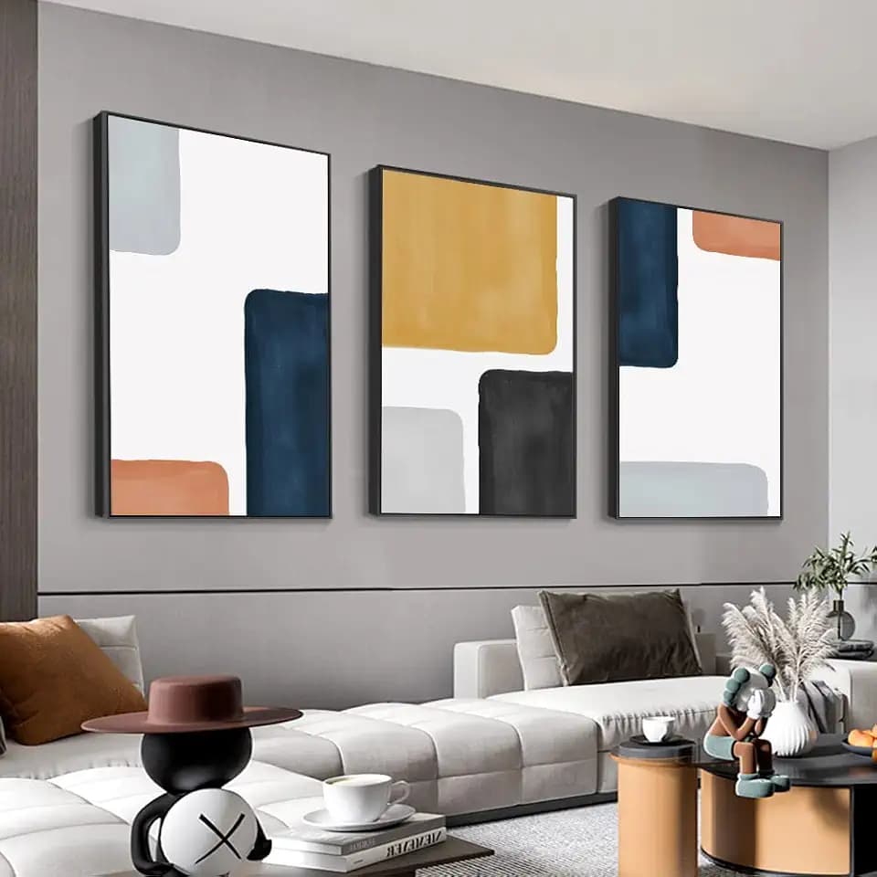 Wall Art Framed Wall Art Modern Abstract Canvas Wall Art 3 Piece Set Of Painted Prints Boho Style For Living Room Bathroom Kitchen Office Wall Decor Canvas Artwork (black 24" X 32"X 3 pieces)…