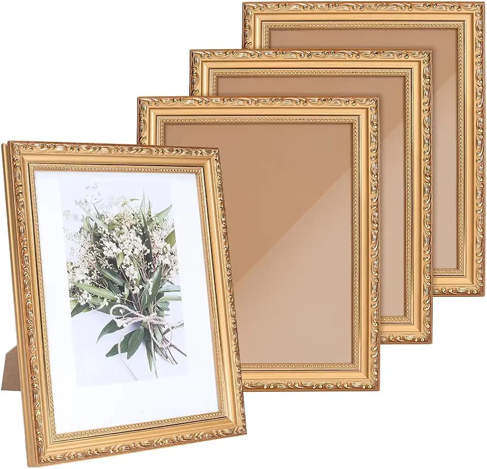 4 Sets Vintage Gold Picture Frames with Glass, 9.6 x 11.6 Inch Wood Antique Picture Frames Ornate Photo Frame Set for Home Office Decor Wall Art Tabletop Display Gift