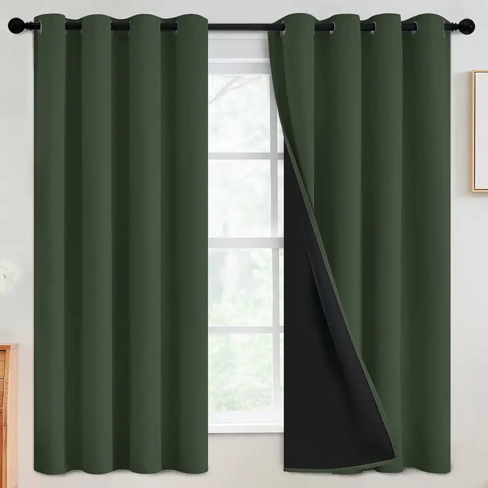 SimpleHome Greyish Green 100% Blackout Curtains Room Darken Living Room 63L