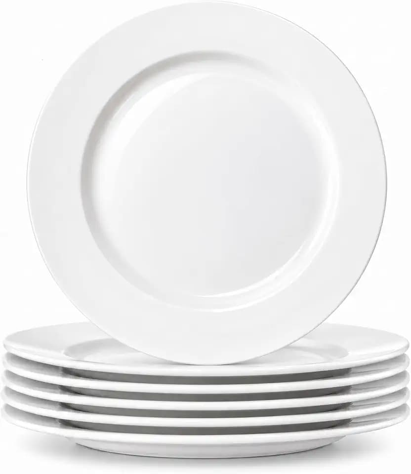 White Salad Plates Set of 6, 8 Inch Ceramic Plates (20 cm) – White Porcelain Appetizer & Dessert Plates for Kitchen, Salad, Snack & Everyday Use, Microwave & Dishwasher Safe