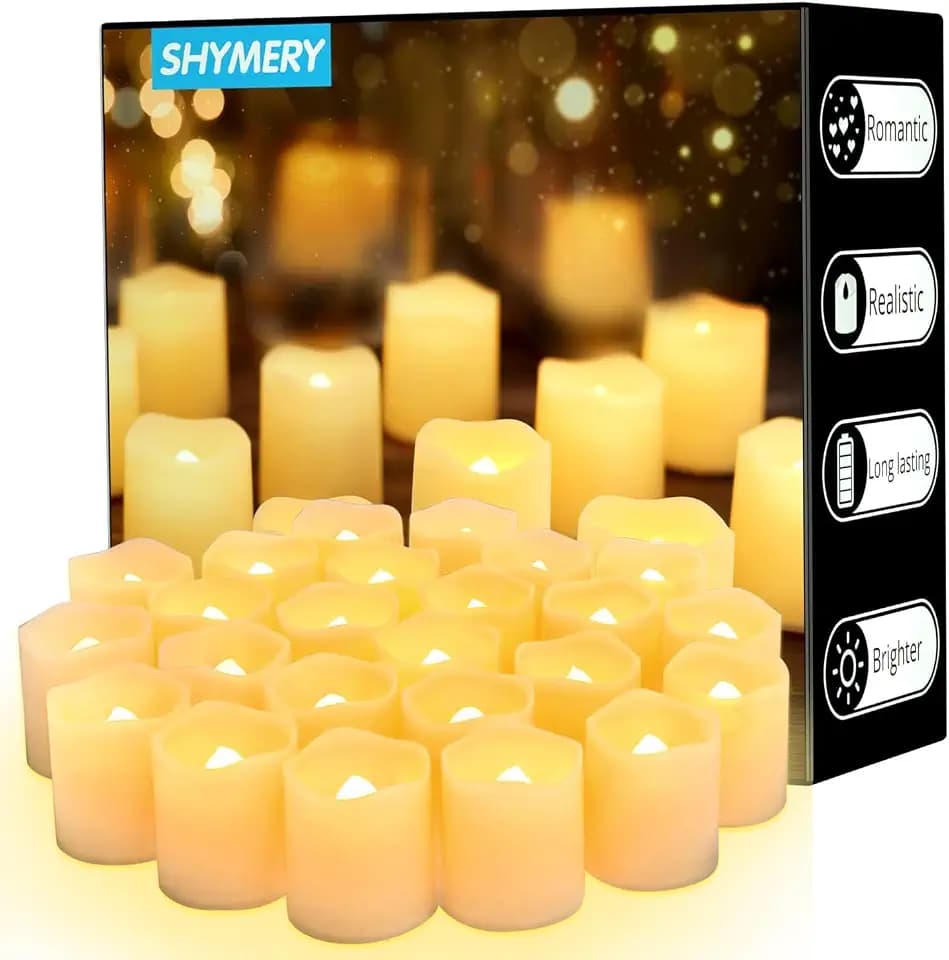 SHYMERY Flameless Votive Candles,50 Pack Flickering Electric Fake Battery Operated LED Candles,200+Hour Long Lasting LED Tea Lights for Wedding,Halloween,Christmas,Party and Holiday Decoration