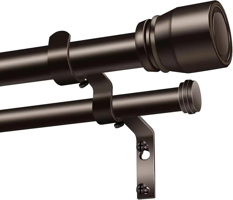 Heavy Duty Double Curtain Rod 84-120 Inch Length, 1 Inch Adjustable Brass Double Curtain Rod with Brackets, Long Double Curtain Rod for Windows Sliding Door (Bronze, 32-120", 1 PCS)