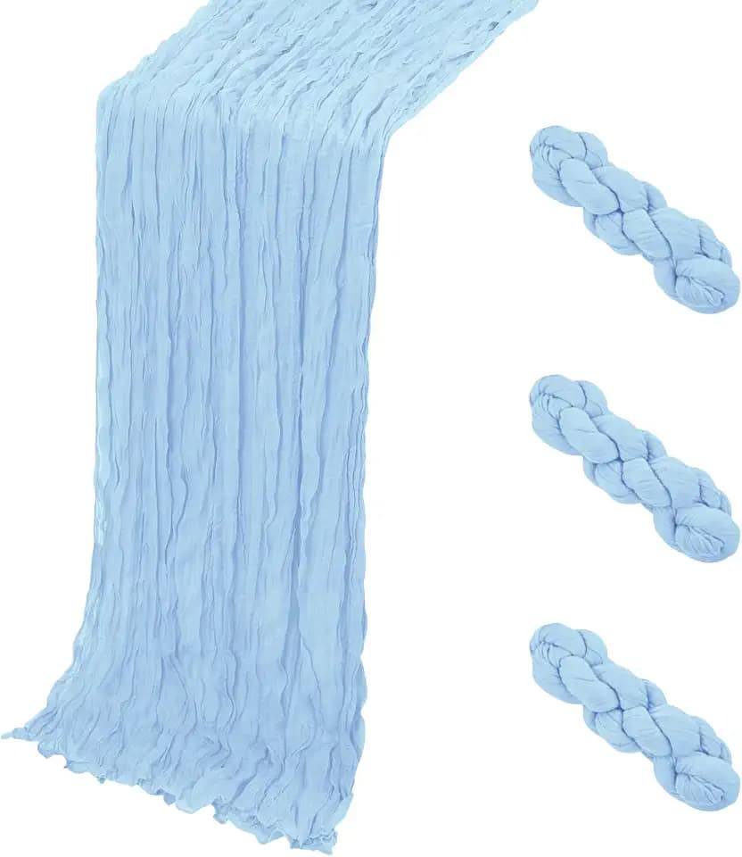 3 Pack Baby Blue Cheesecloth Table Runner, 17 x 108 Inch, Gauze Cheese Cloth Table Runner Rustic Sheer Runner for Wedding Birthday Party Baby Shower Table Decor(Baby Blue)