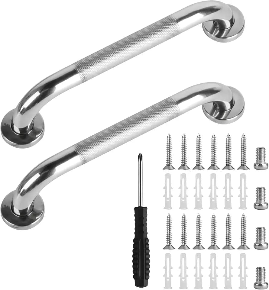 2 Stück Dusch-Haltegriffe für Badezimmer, Haltegriffe für ältere Menschen, rutschfeste Edelstahl-Behinderungshilfen für Badezimmer-Handläufe, Küche, WC, Außentreppen, Badewanne, Dusche