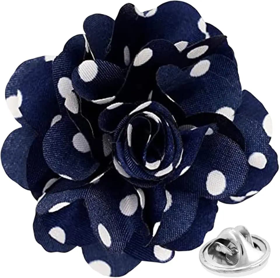 Premium Men's Formal Polka Dot Flower Lapel Pin - Boutonniere for Men, Brooch Pin