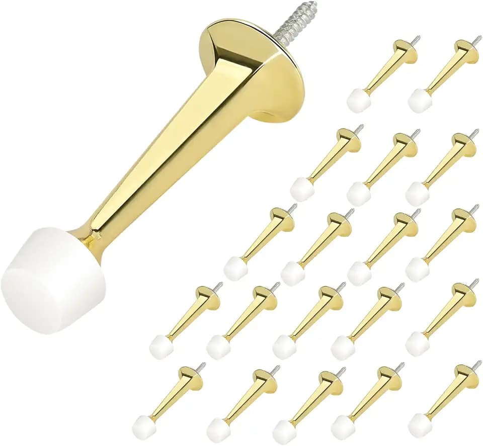 HOMOTEK 20 Pack Heavy Duty Solid Rigid Door Stop with Soft Rubber Tip, Zinc Die Cast Door Stopper Protect Wall & Door,Gold