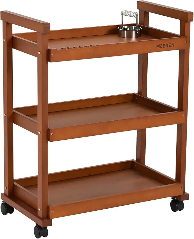 MEEDEN Rolling Art Supply Cart: Solid Beech Wood 3-Tier Storage Trolley