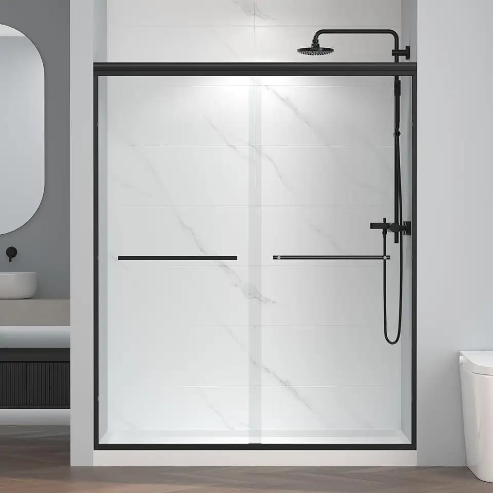 ENSO SENKA Double Sliding Glass Shower Door 56-60" W x 72" H, Matte Black