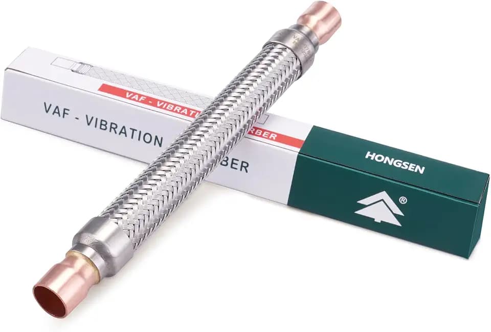 HONG SEN Refrigeration Vibration Absorber, 7/8" ODF Flexible Vibration Eliminator with Copper Tube Ends, Stainless Steel Braided Hose for HVAC and Refrigeration Systems