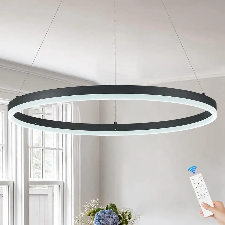 Modern LED Pendant Lighting Ring Chandelier Black Dimmable LED Chandelier for Dining Room 36W Adjustable Pendant Light Fixture for Living Room Bedroom Home Office Foyer, 3000-6500K D24in