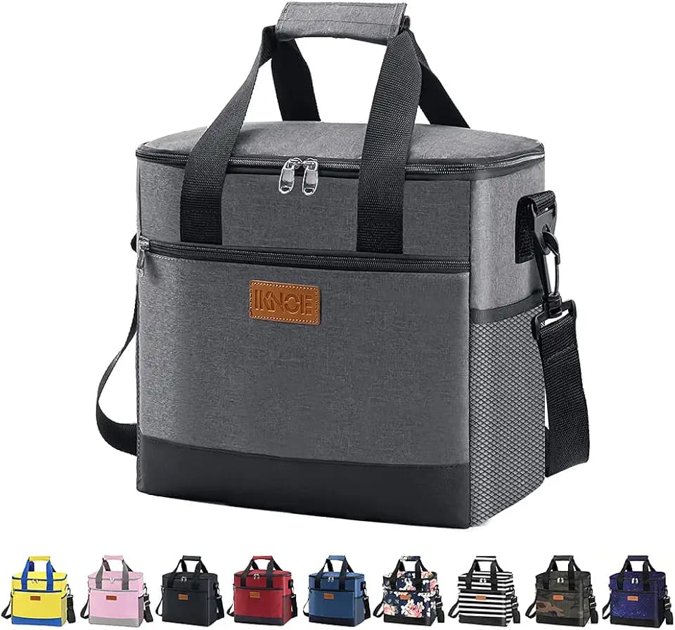 iknoe 24-Can Insulated Cooler Bag, Leak-Resistant Lunch Tote Grey
