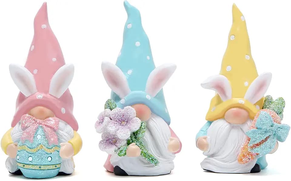 Hodao 3 PCS Easter Gnomes Decor Resin Bunny Gnome Decorations Handmade Spring Gnomes Gifts for Kids/Women/Men Easter Gnome Decorations for The Home Party