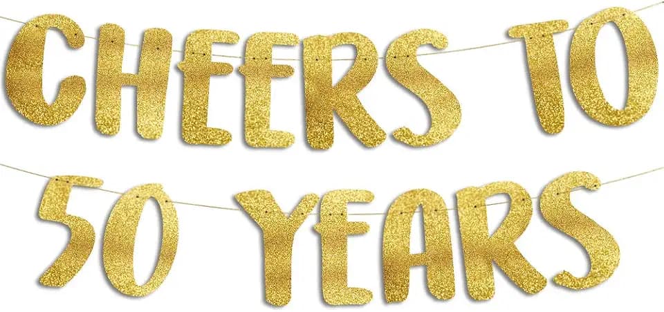 Pre-Strung Cheers to 50 Years Gold Glitter Banner - 50th Birthday and Anniversary Decorations for Men and Women - Party Supplies and Gifts