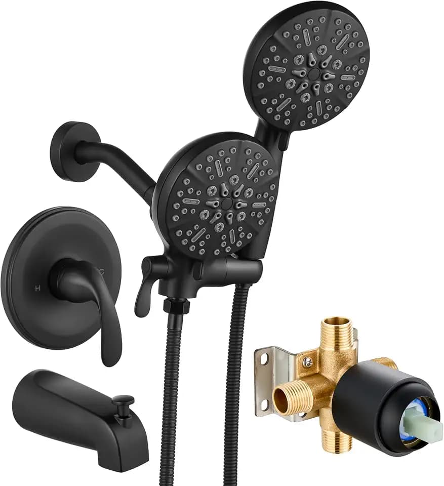 gotonovo Tub Shower Faucet Set with Valve,Dual 6 Mode Head Matte Black