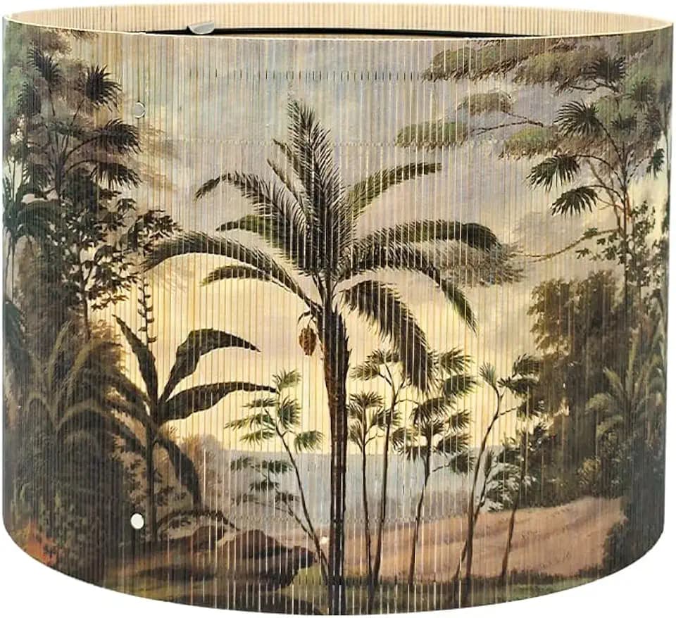 Rustic Bamboo Lampshade With Tropical Palm Tree Pattern, 11.8 * 9Inch