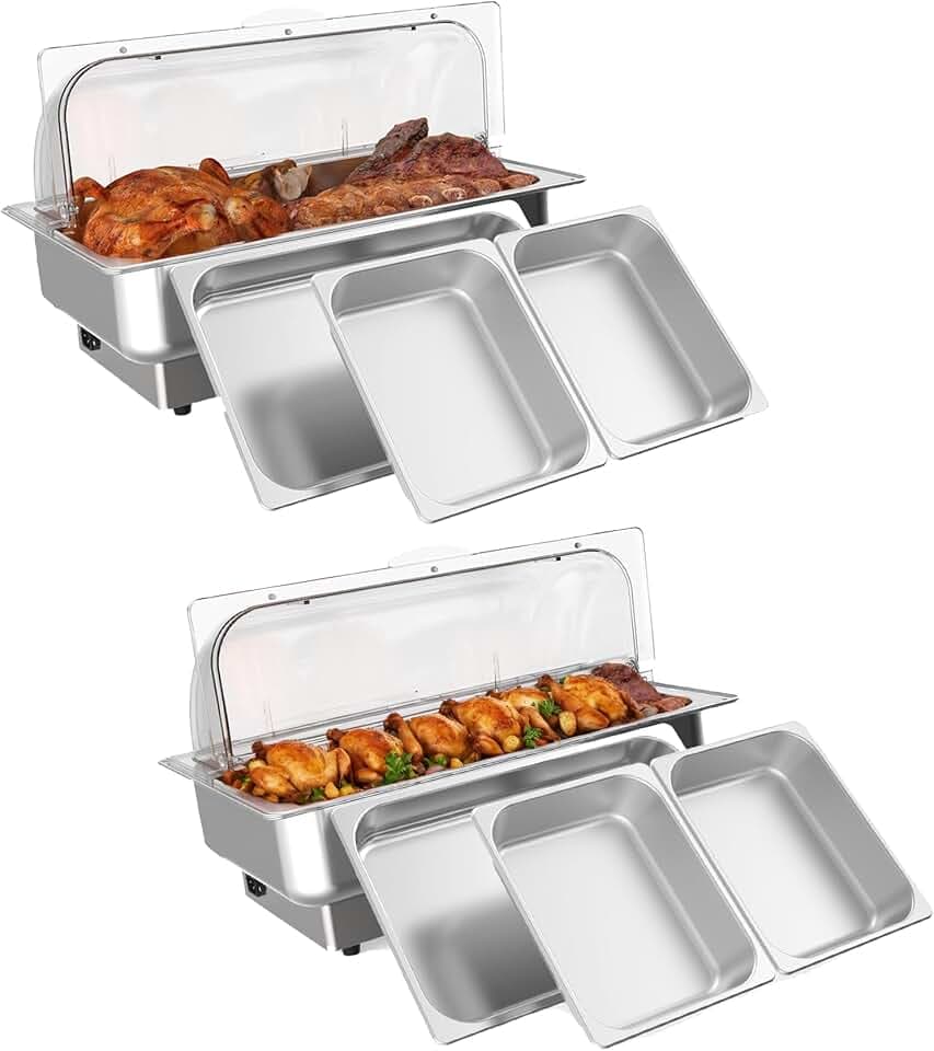 GarveeHome Electric Chafing Dish Buffet Set Roll Top Stainless Steel
