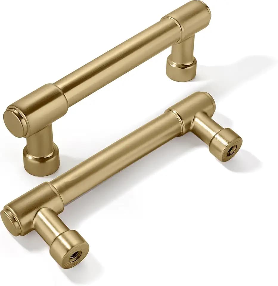khtumeware 10 Pack Brushed Brass Cabinet Pulls 3 Inch(76MM) Hole Centers Kitchen Brushed Gold Cabinet Handles Cabinet Hardware Kitchen Handles for Cabinets Cupboard Handles Drawer Pulls