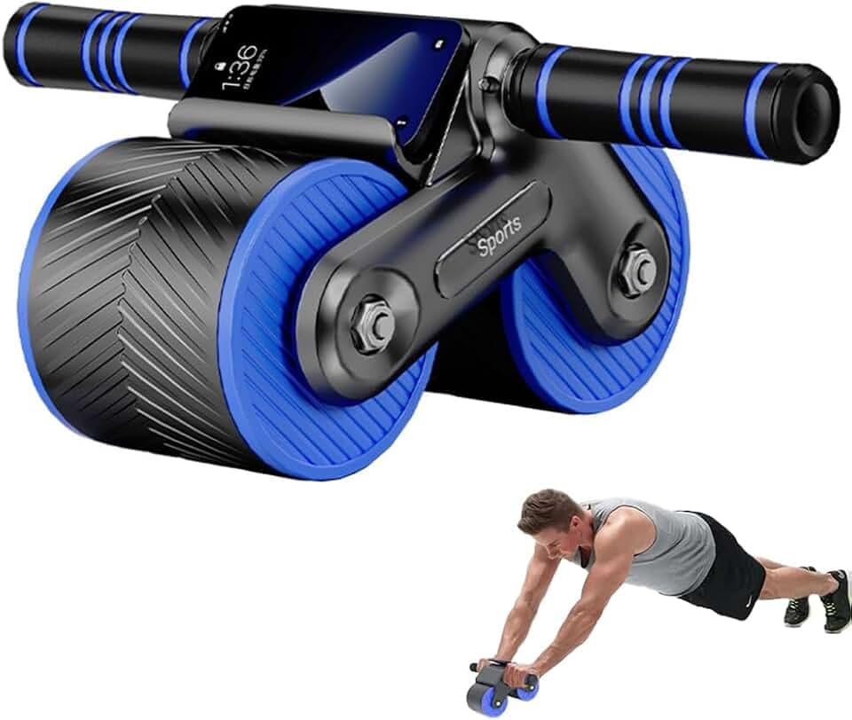 Automatischem Bauchtrainer Roller, Ab Roller für Core Trainer, Fitnessgeräte für Zuhause, Ab Bauchroller mit Handyhalter und Rückholfeder,Perfekte Wahl für Fitnessübungen auf Reisen zu Hause