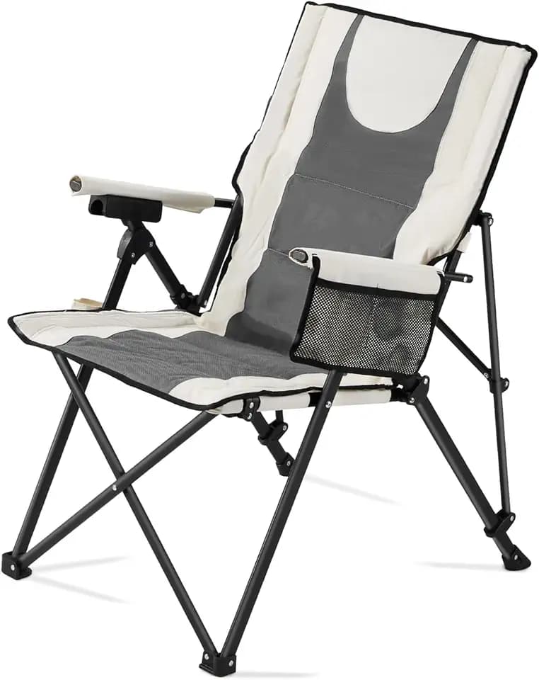 VEVOR Folding Camping Chair, 3 Reclining Positions, Outdoor High Back Camping Chair, Supports 260lbs, Full Padded Beach Chairs with Armrest & Headrest, Portable Lawn Chairs for Sports Travel, Standard