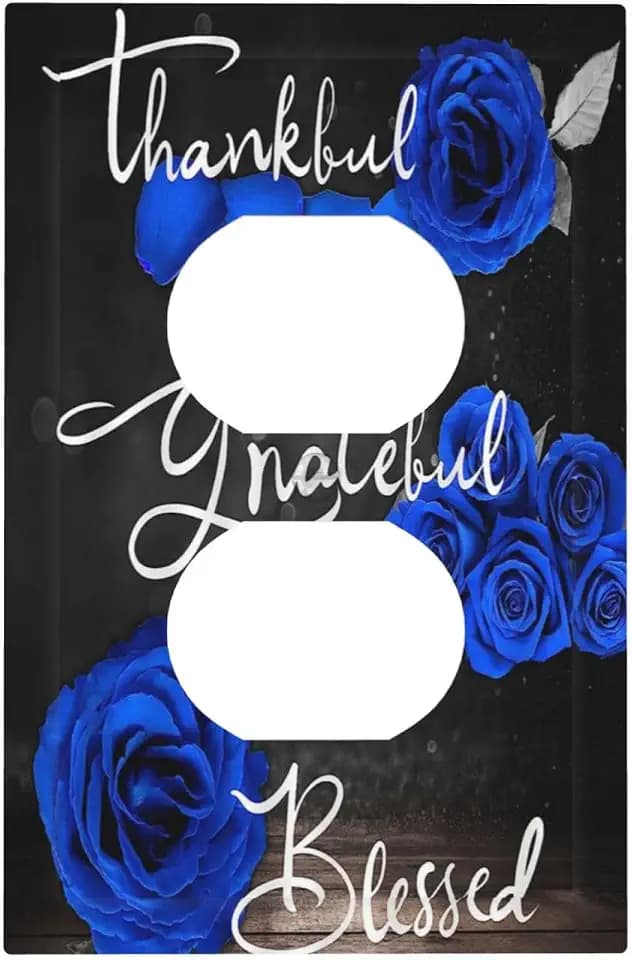 Outlet Covers Blue Rose Thankful Grateful Blessed 1 Gang Duplex Light Switch Cover Plate Romantic Blue Floral Decorative Wall Plates Electrical Switchplate Receptacle Cover for Home Decor