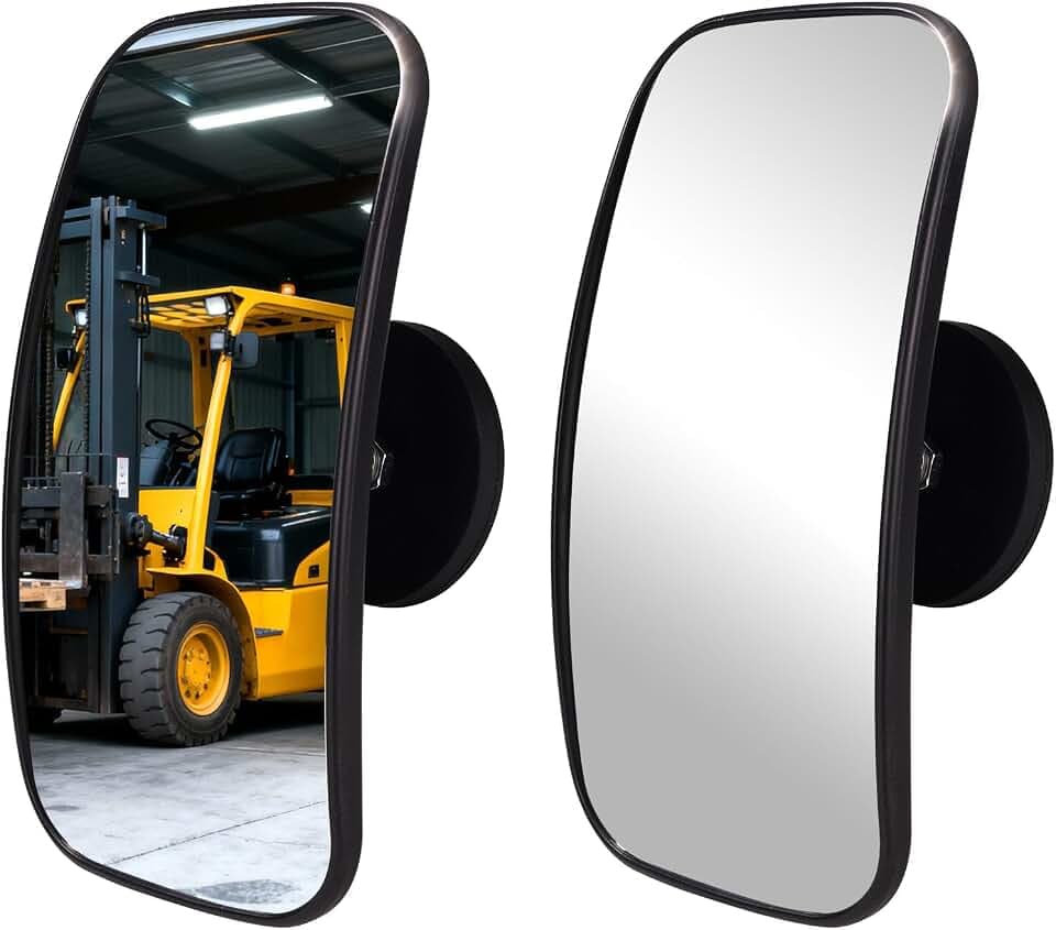 2stk Magnetische Gabelstapler-Rückspiegel, Universelle Quadratische Magnetische Traktor-Seitenspiegel 360 Grad Verstellbar und Hochauflösender Rückspiegel für Verschiedene Gabelstaplermodelle