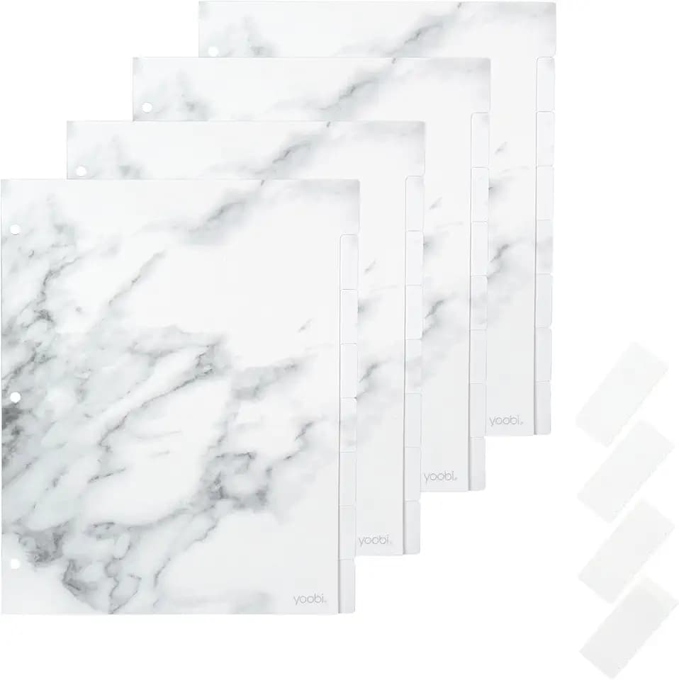 Yoobi Marble 8-Tab Binder Dividers, Poly, Sticky Labels, 4-Pack, Sturdy