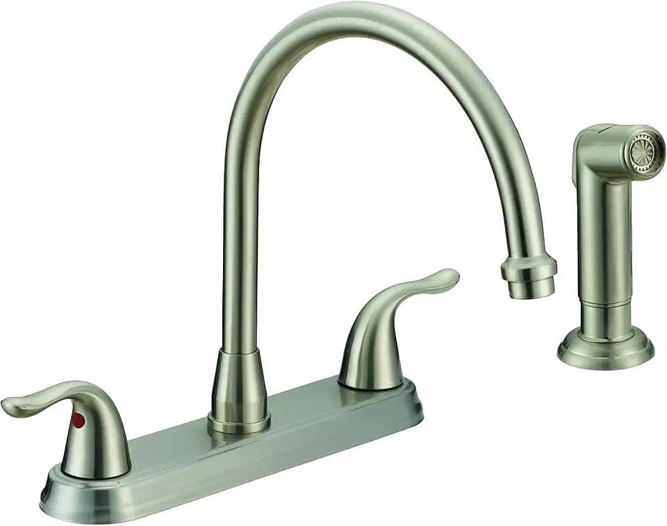 EZ-FLO Two-Handle High-Rise Kitchen Faucet with Side Sprayer, Polished Chrome Finish, 1/2 in MIP Connection, 1.75 GPM, EZ-10202